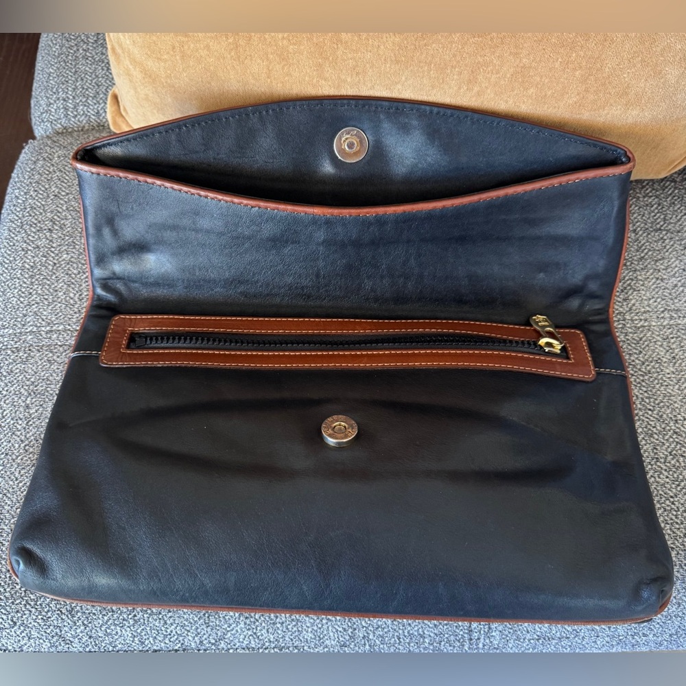 Celine Black Vintage Leather Envelope Clutch with Brown Trim - Picture 9 of 14